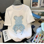 Kawaii Cartoon Diamond Bear Beaded T-Shirt - T-Shirts - 1