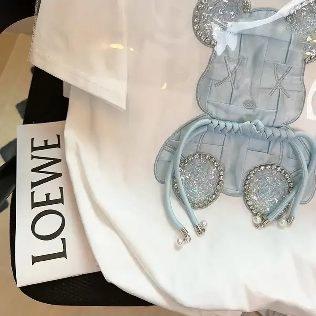 Kawaii Cartoon Diamond Bear Beaded T-Shirt - T-Shirts - 5