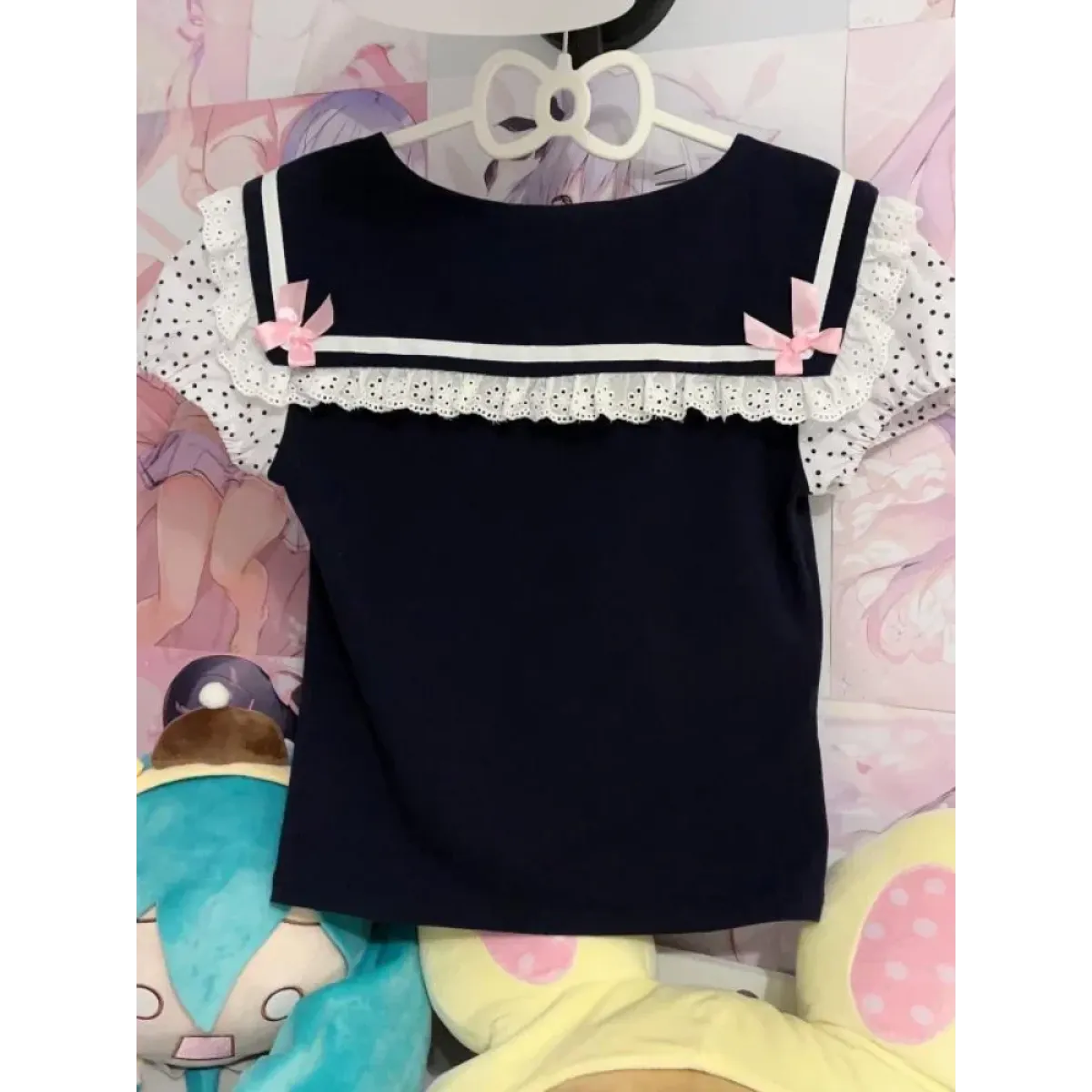 Y2K Lace T-shirt - Kawaii Cartoon Embroidery Graphic Tee - T-Shirts - 2