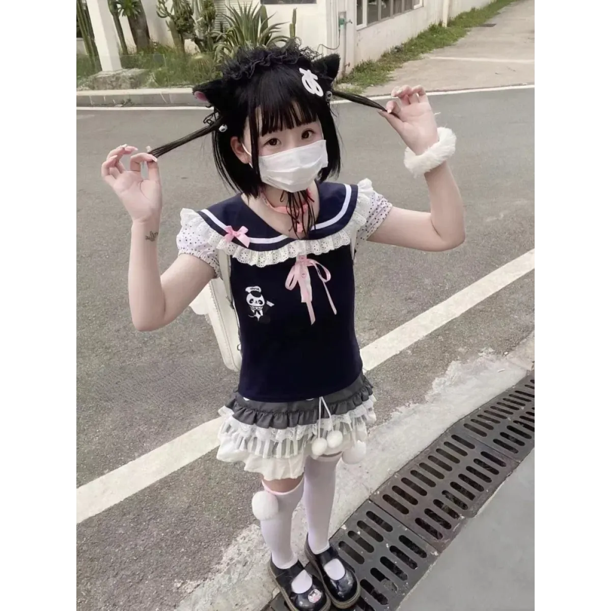 Y2K Lace T-shirt - Kawaii Cartoon Embroidery Graphic Tee - T-Shirts - 5