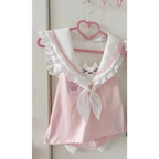 Kawaii Cat Lace Sailor Crop Top - T-Shirts - Sleeveless - Women T-shirts - 11