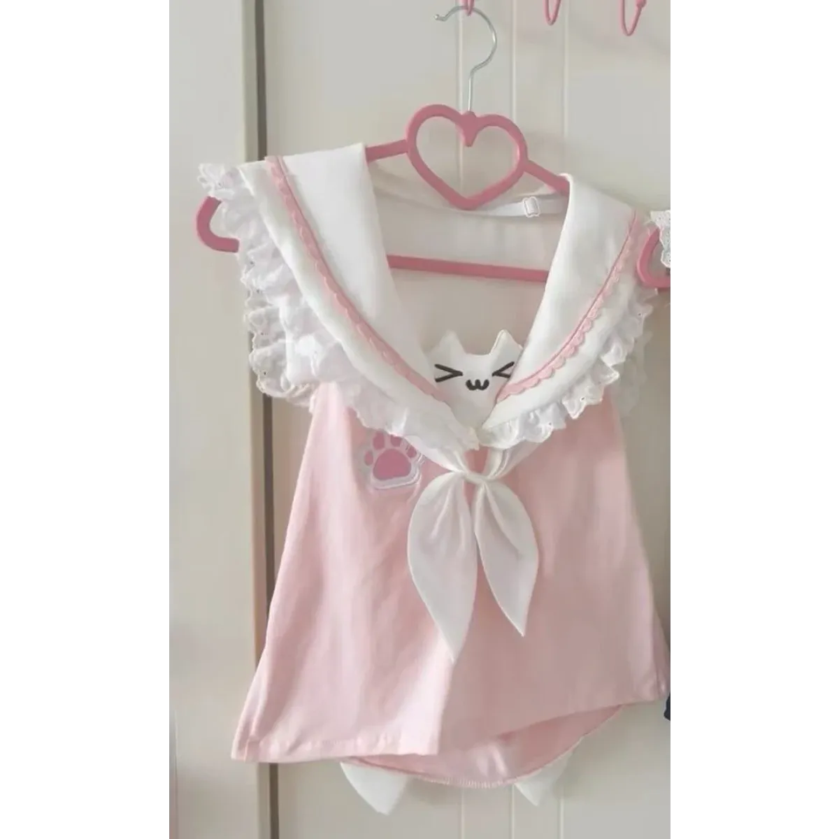 Kawaii Cat Lace Sailor Crop Top - Best Sellers - Sleeveless - Women T-shirts - 11