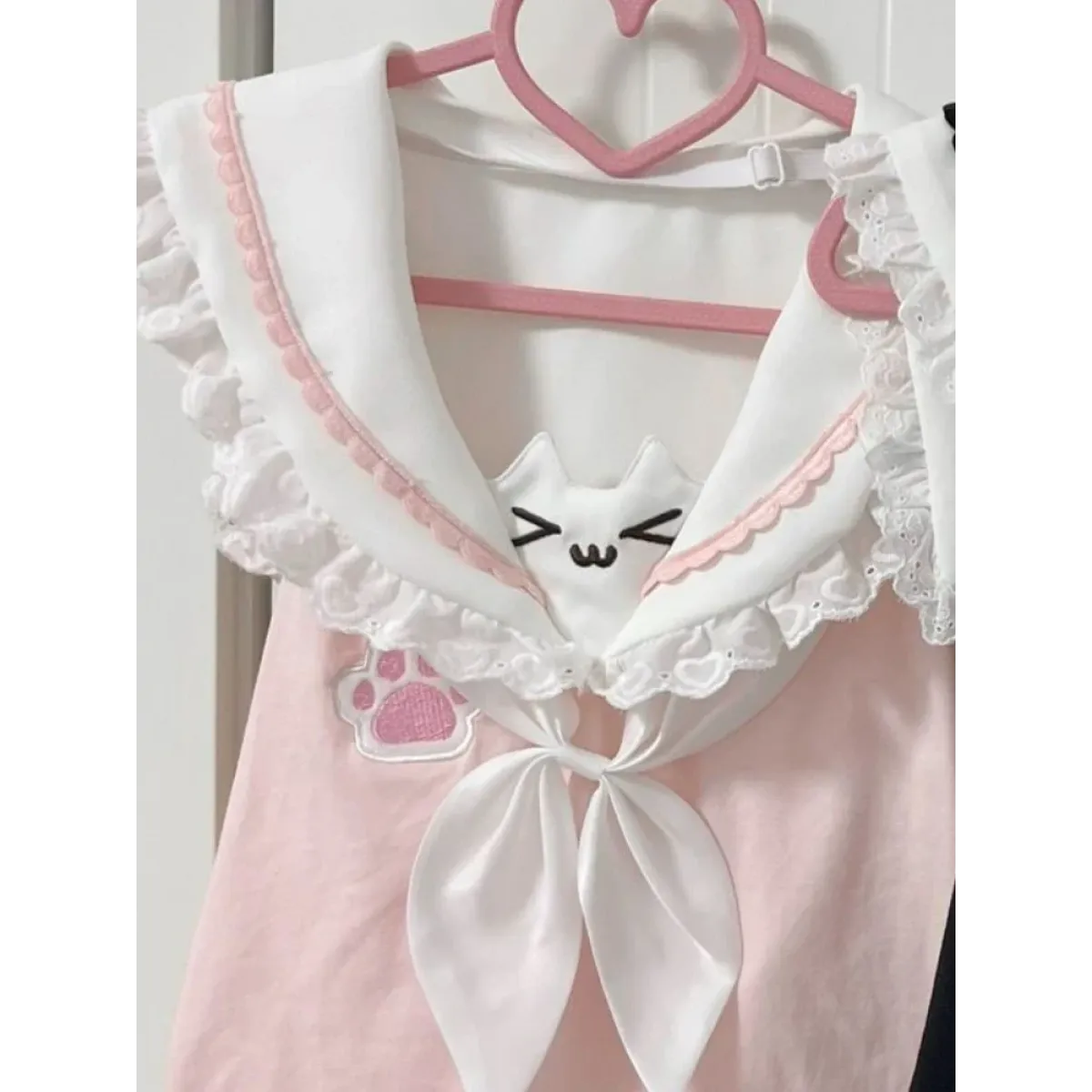 Kawaii Cat Lace Sailor Crop Top - T-Shirts - Sleeveless - Women T-shirts - 4