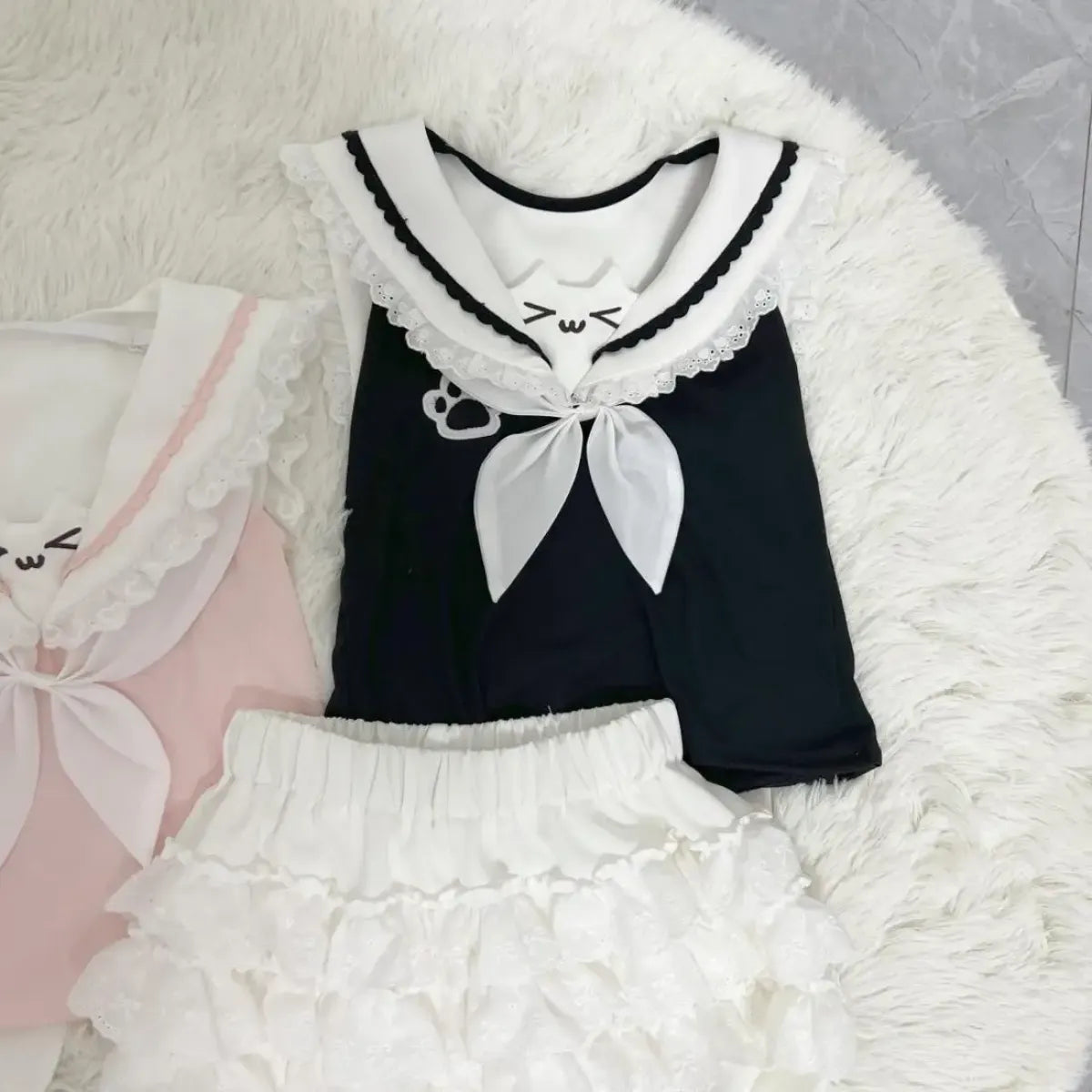 Kawaii Cat Lace Sailor Crop Top - T-Shirts - Sleeveless - Women T-shirts - 6