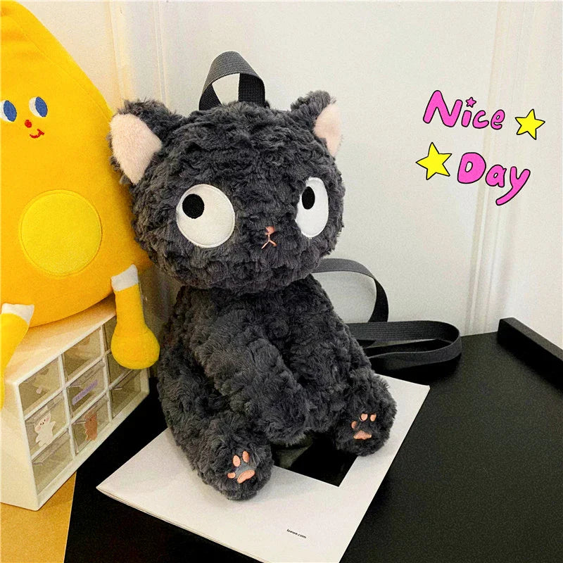 Kawaii Cat Plush Mini Backpack – Cute Aesthetic Gift - Gray / Overseas - Women Bags & Wallets - Backpacks - 1 - 2024