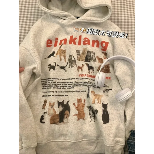 Kawaii Cat Print Fleece Hoodie Sweatshirt - T-Shirts - Sweatshirt - 2