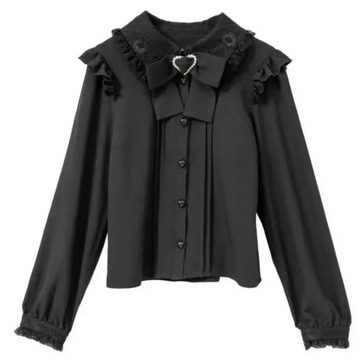 Lace Trim Bow Blouse – Harajuku Y2K Grunge Lolita Shirt - T-Shirts - Long - Crew - Blouses - 6