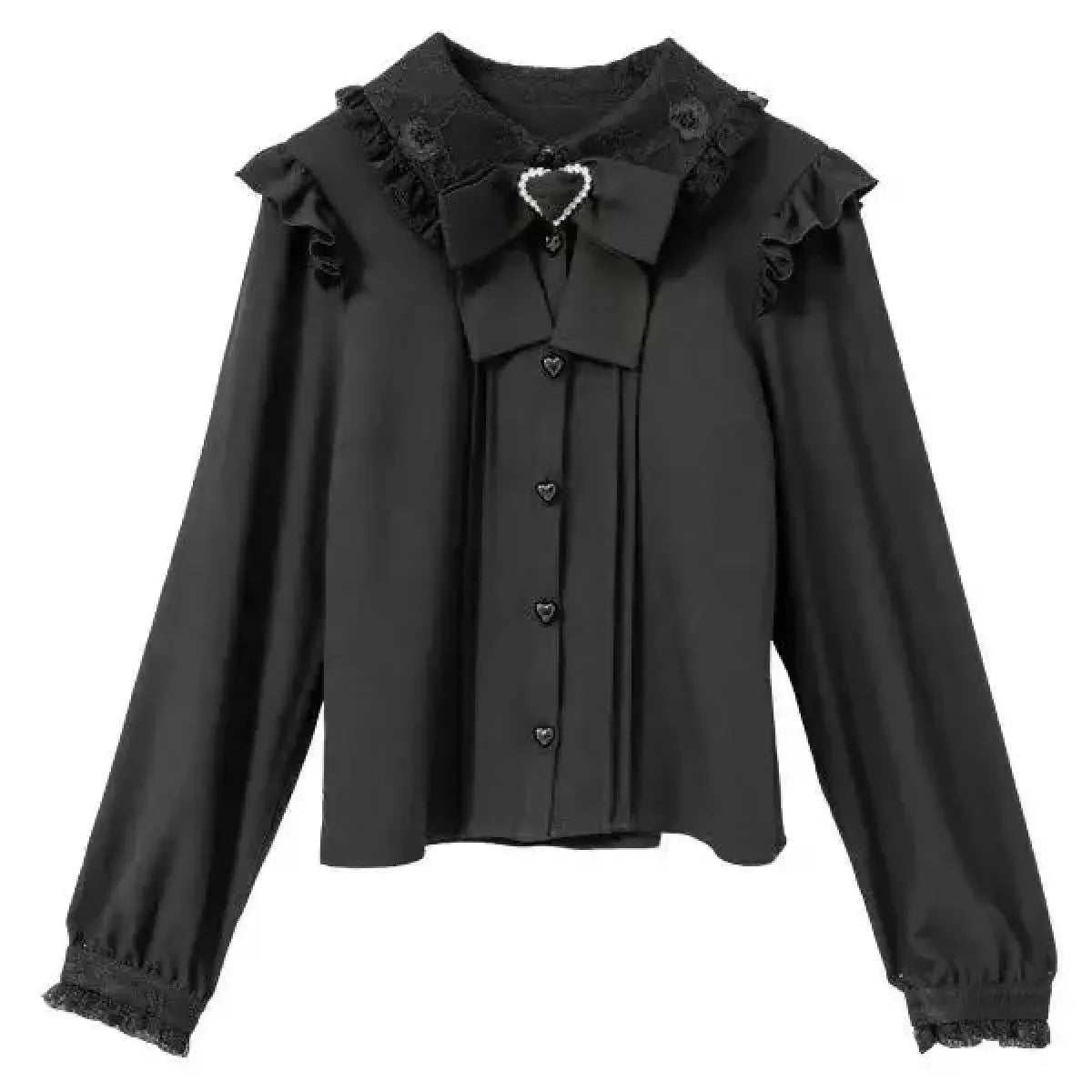 Lace Trim Bow Blouse – Harajuku Y2K Grunge Lolita Shirt - T-Shirts - Long - Crew - Blouses - 8