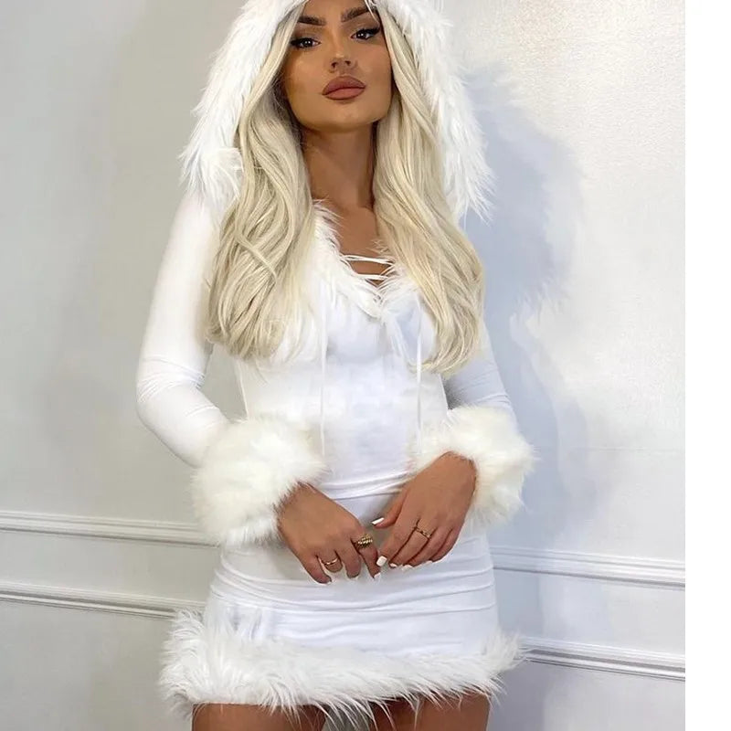 Kawaii Cute Furry White Bodycon Mini Dress - White / S - All Dresses - Dresses - 7 - 2024