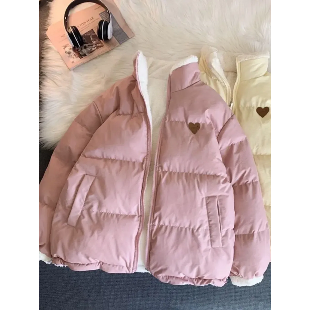 Kawaii Double Sided Love Bear Winter Puffer Jacket - Jackets & Coats - 1