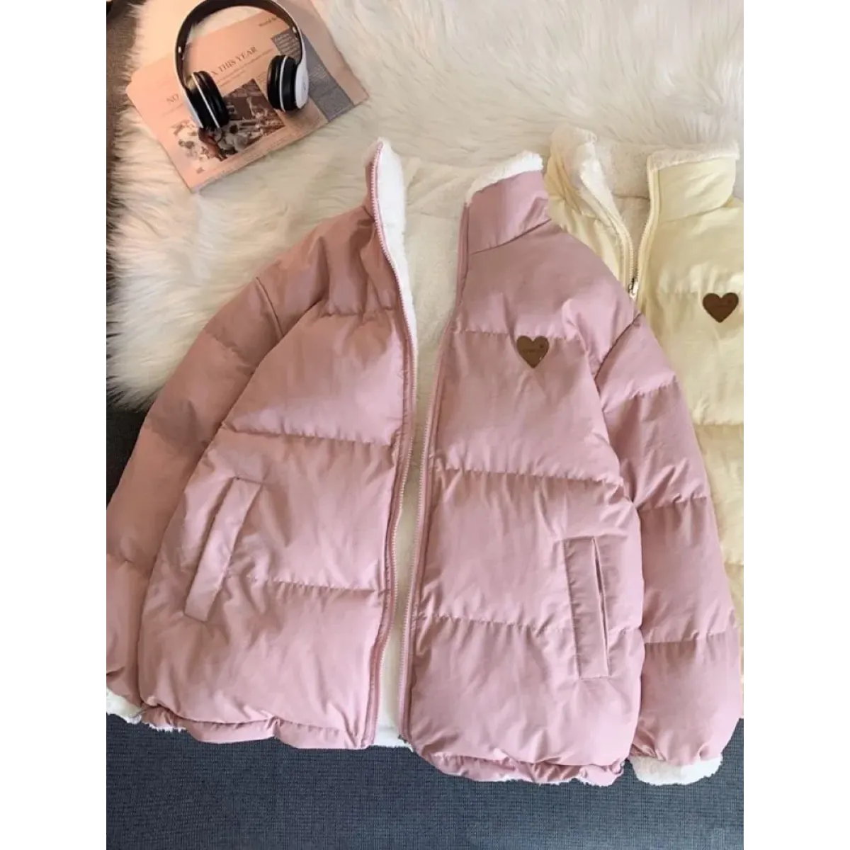 Kawaii Double Sided Love Bear Winter Puffer Jacket - Jackets & Coats - 1
