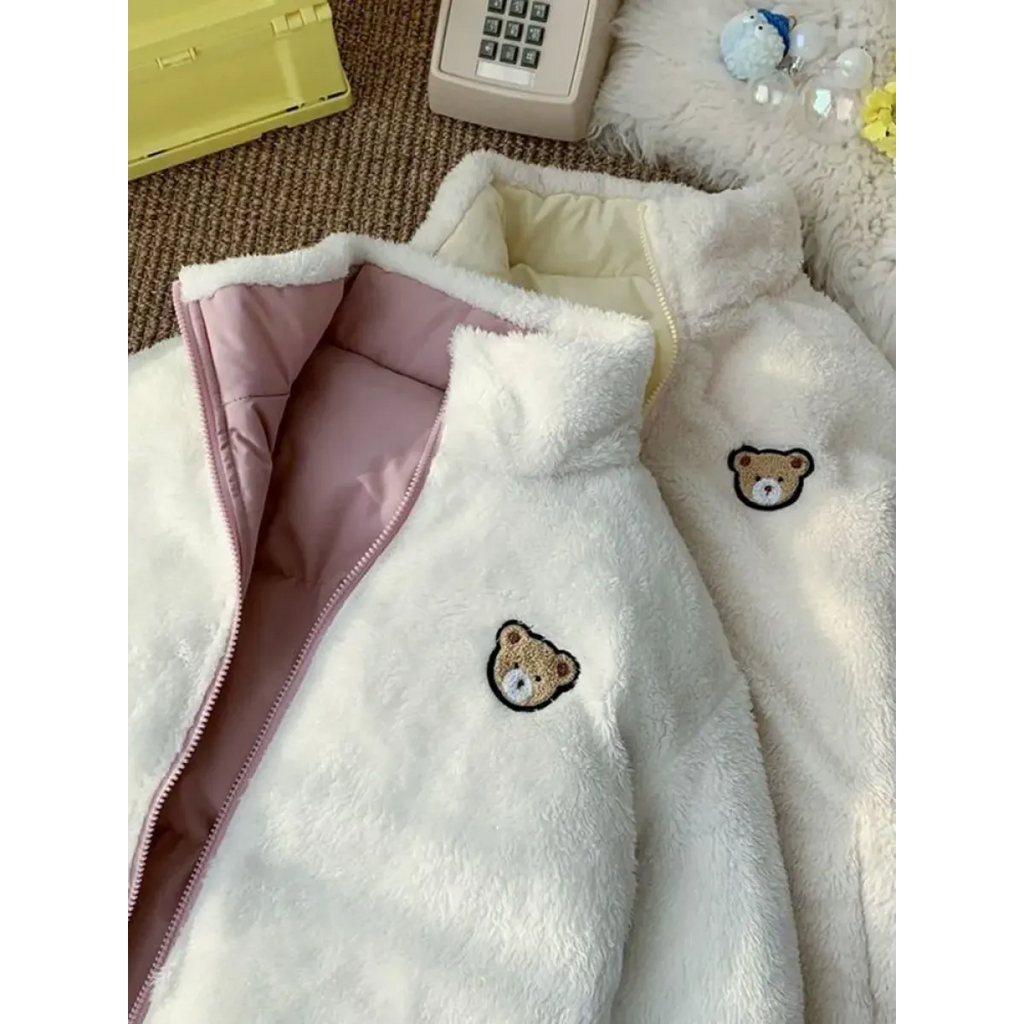 Kawaii Double Sided Love Bear Winter Puffer Jacket - Jackets & Coats - 3