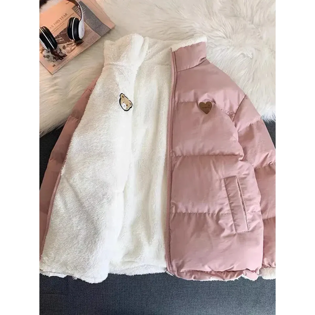 Kawaii Double Sided Love Bear Winter Puffer Jacket - Jackets & Coats - 6