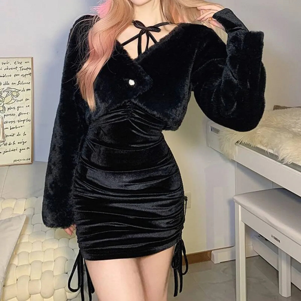 Kawaii Drawstring Mini Dress - All Dresses - 20