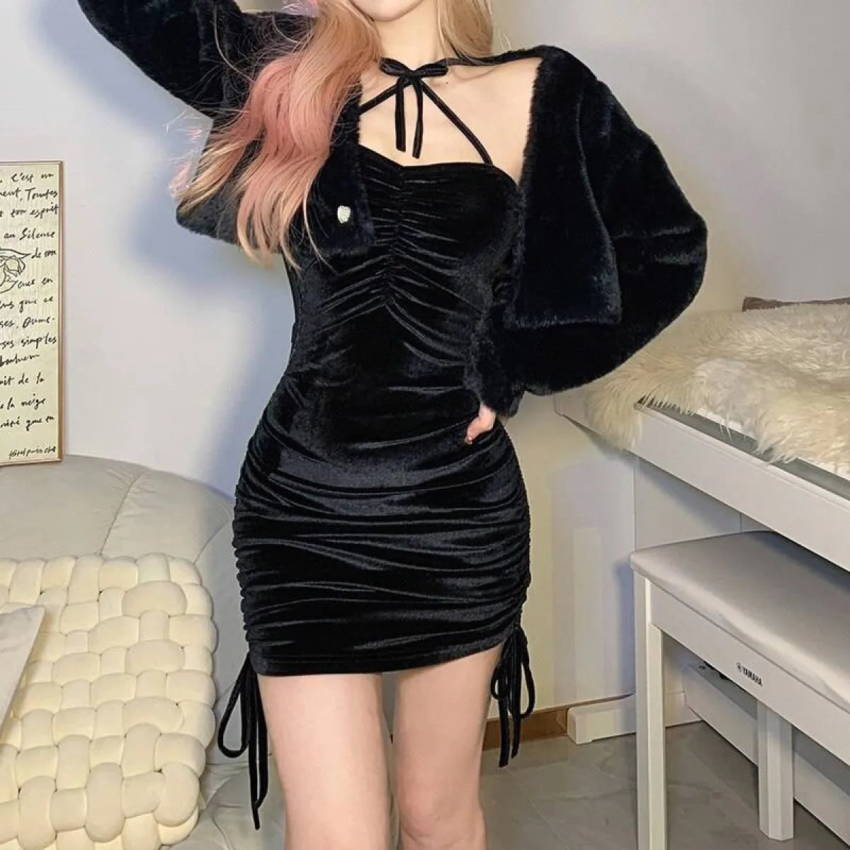 Kawaii Drawstring Mini Dress - All Dresses - 21