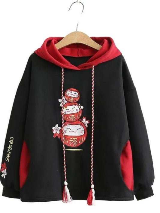 Kawaii Festive Lucky Cats Harajuku Hoodie - Women’s Clothing & Accessories - Shirts & Tops - 1 - 2024