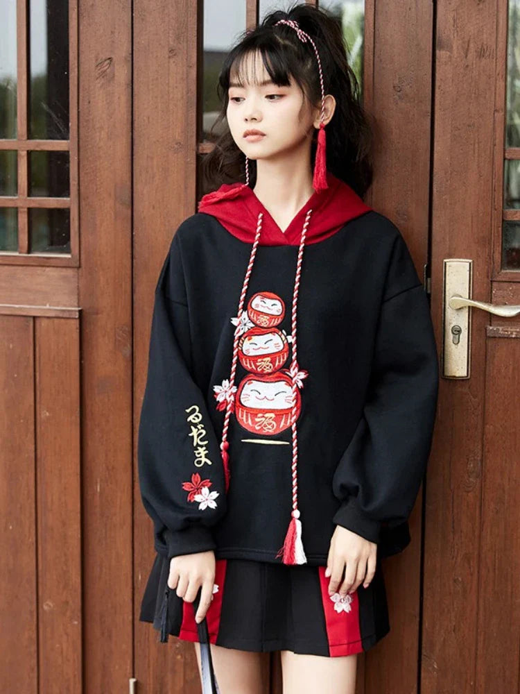 Kawaii Festive Lucky Cats Harajuku Hoodie - Women’s Clothing & Accessories - Shirts & Tops - 2 - 2024