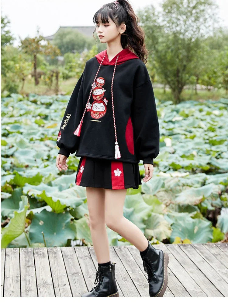 Kawaii Festive Lucky Cats Harajuku Hoodie - Women’s Clothing & Accessories - Shirts & Tops - 3 - 2024