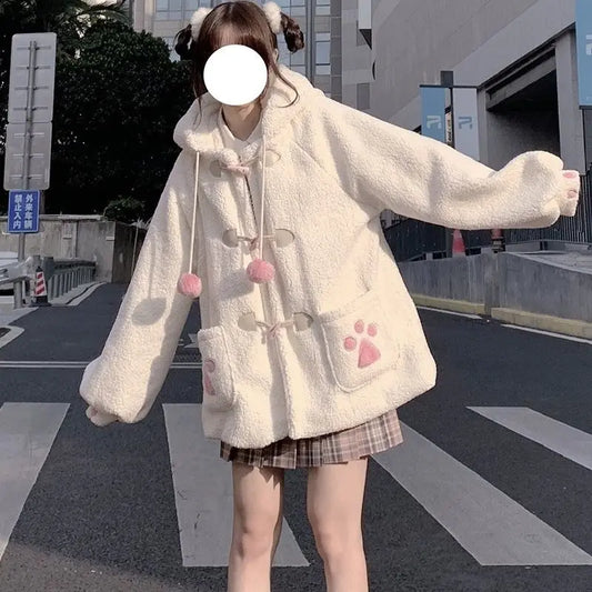 Kawaii Harajuku Style Cat Paw Winter Coat - Milk White 1 / S - Women’s Clothing & Accessories - Coats & Jackets - 6