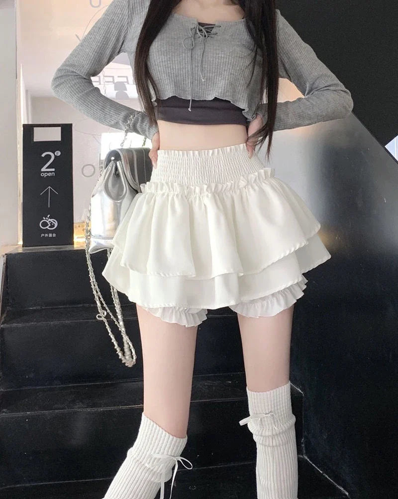 Women’s Ruffled Layered Mini Skirt – Kawaii Harajuku Y2K High Waist A-Line Skirt - Bottoms - Skirts - 2025 - 10