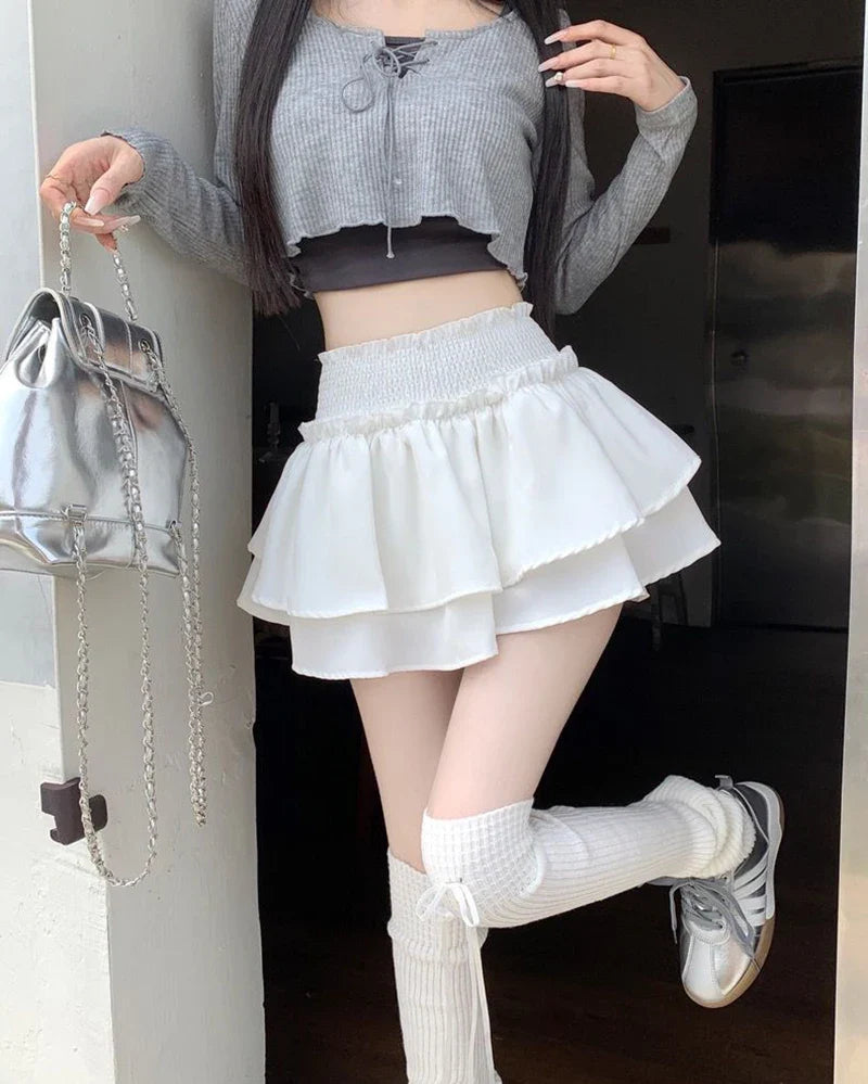 Women’s Ruffled Layered Mini Skirt – Kawaii Harajuku Y2K High Waist A-Line Skirt - Bottoms - Skirts - 2025 - 11