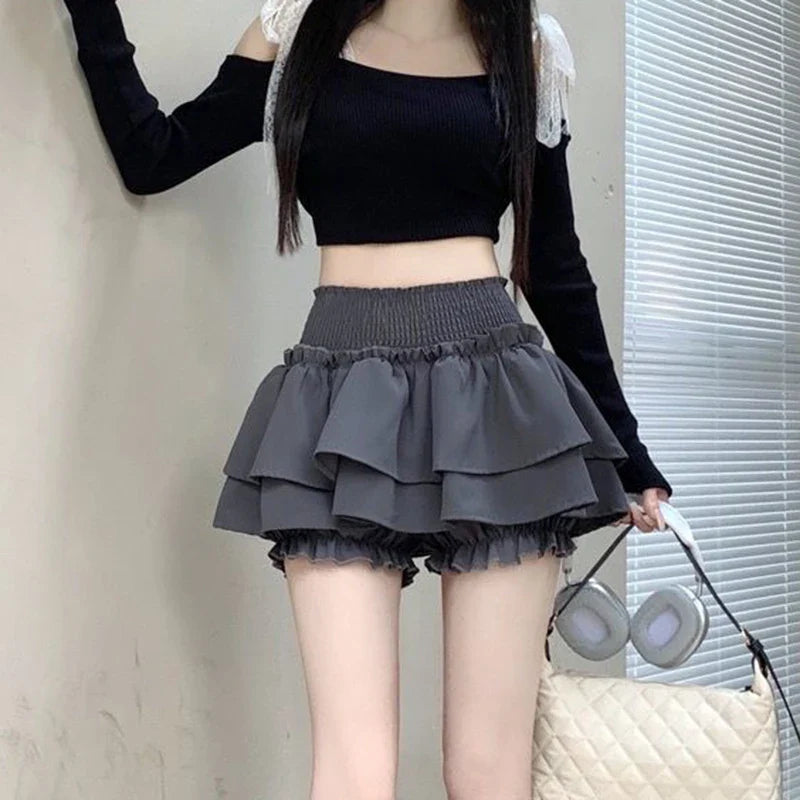 Women’s Ruffled Layered Mini Skirt – Kawaii Harajuku Y2K High Waist A-Line Skirt - Gray / S - Bottoms - Skirts