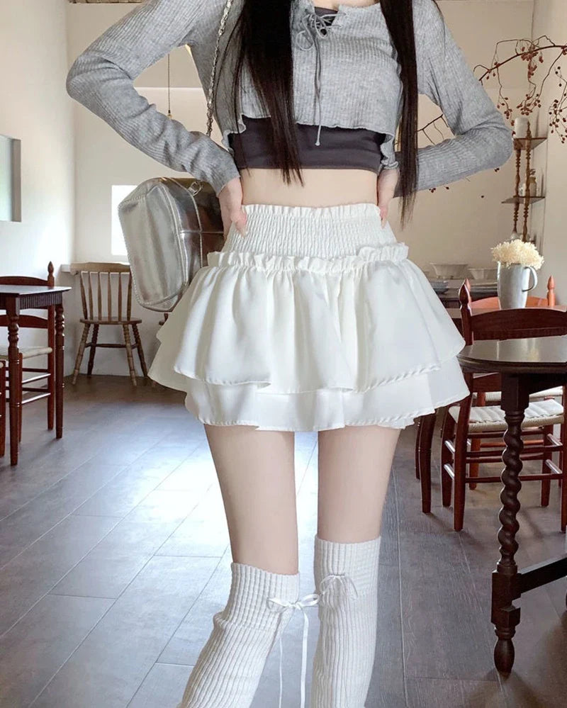 Women’s Ruffled Layered Mini Skirt – Kawaii Harajuku Y2K High Waist A-Line Skirt - Bottoms - Skirts - 2025 - 9