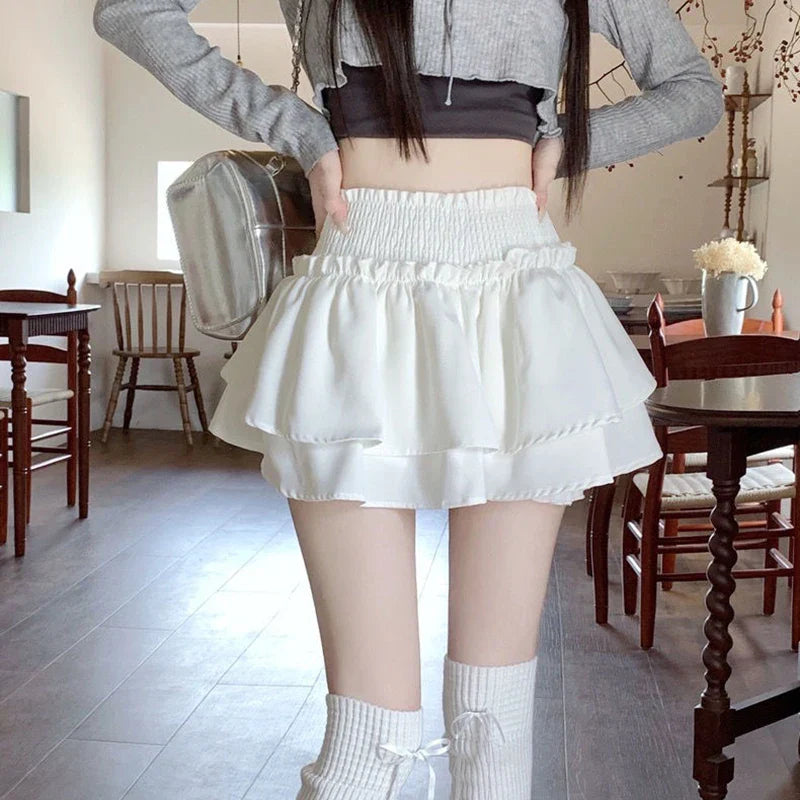 Women’s Ruffled Layered Mini Skirt – Kawaii Harajuku Y2K High Waist A-Line Skirt - White / S - Bottoms - Skirts