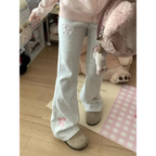 Flare Sweatpants – Kawaii High Waist Embroidered Trousers - Bottoms - Women’s Pants - 1