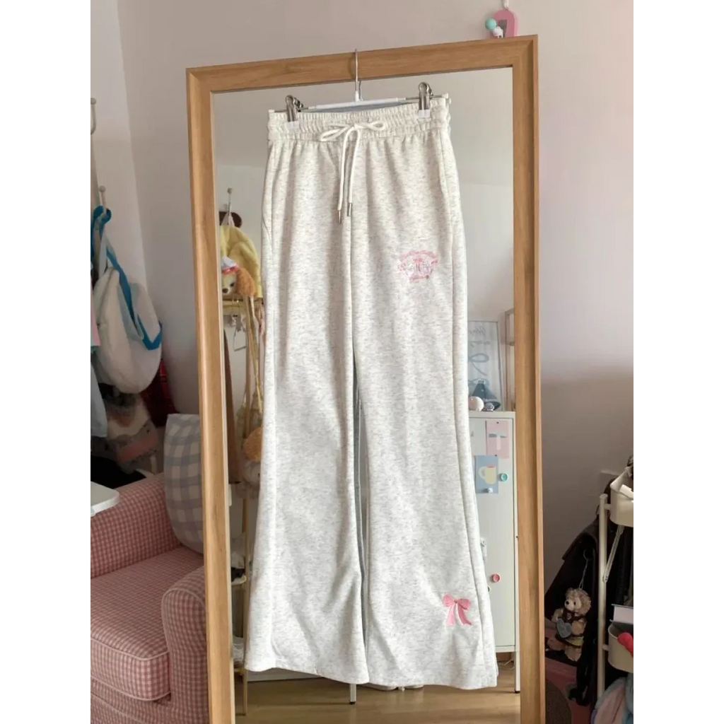 Flare Sweatpants – Kawaii High Waist Embroidered Trousers - Bottoms - Women’s Pants - 6