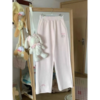 Kawaii High Waist Flare Pants – Bow Embroidery Slim Fit Trousers - Bottoms - Women’s Pants - 2