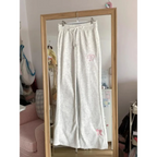 Kawaii High Waist Flare Pants – Bow Embroidery Slim Fit Trousers - Bottoms - Women’s Pants - 4