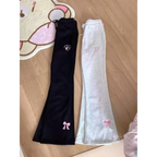 Kawaii High Waist Flare Pants – Bow Embroidery Slim Fit Trousers - Bottoms - Women’s Pants - 1