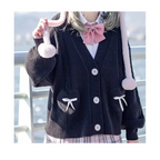 Kawaii Knitted Cardigan – Women’s Heart Pocket Bow Sweater - Sweaters - Long - Shirt - Cardigans - 1