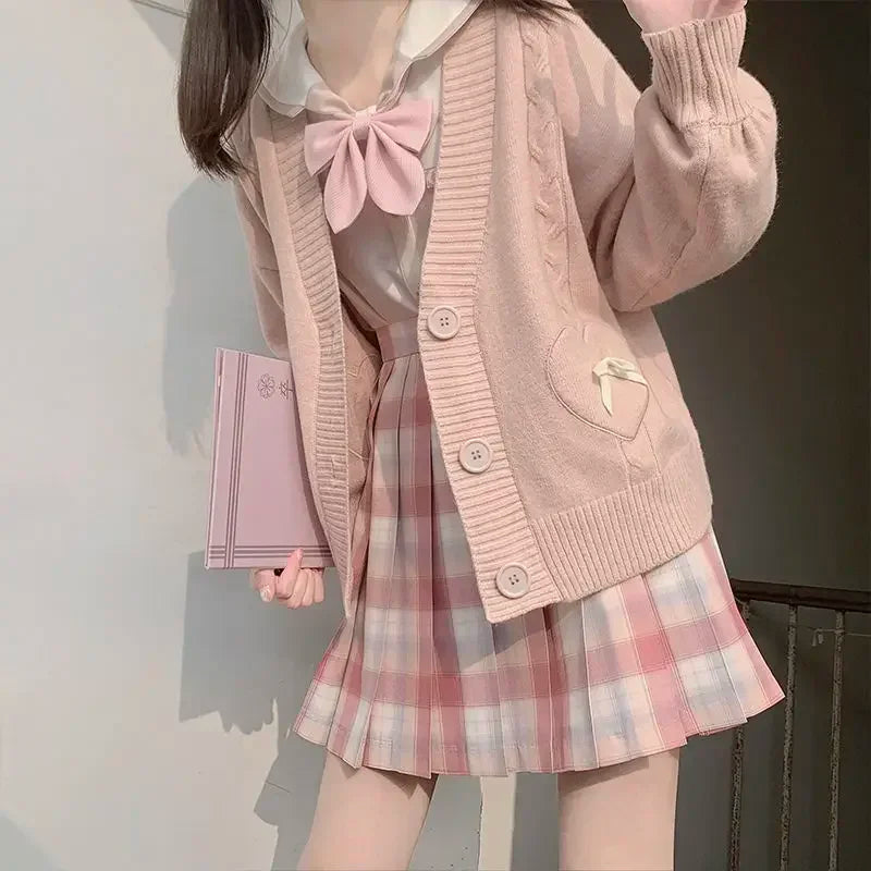 Kawaii Knitted Cardigan – Women’s Heart Pocket Bow Sweater - Pink / S - Sweaters - Cardigans - 2024 - 10