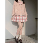 Kawaii Knitted Cardigan – Women’s Heart Pocket Bow Sweater - Sweaters - Long - Shirt - Cardigans - 2