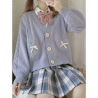 Kawaii Knitted Cardigan – Women’s Heart Pocket Bow Sweater - Sweaters - Long - Shirt - Cardigans - 5