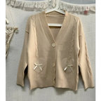Kawaii Knitted Cardigan – Women’s Heart Pocket Bow Sweater - Sweaters - Long - Shirt - Cardigans - 8