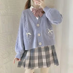 Kawaii Knitted Cardigan – Women’s Heart Pocket Bow Sweater - Sweaters - Long - Shirt - Cardigans - 9