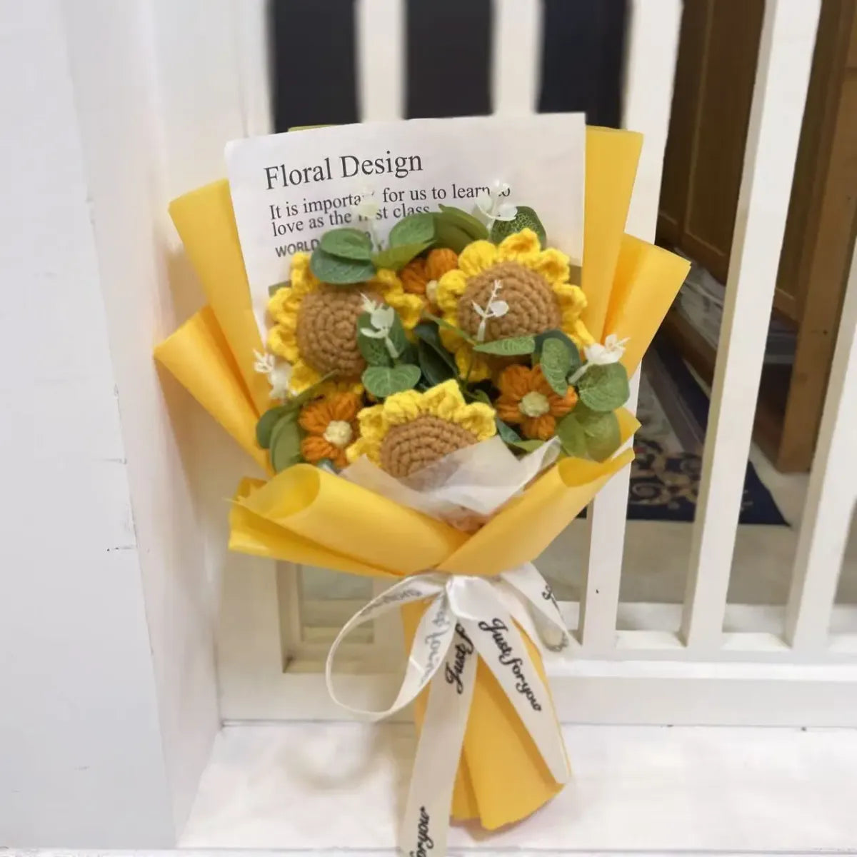 Kawaii Knitted Sunflower & Rose Bouquet – Crochet Gift for Birthday or Graduation - Plushies - Plushie - 5