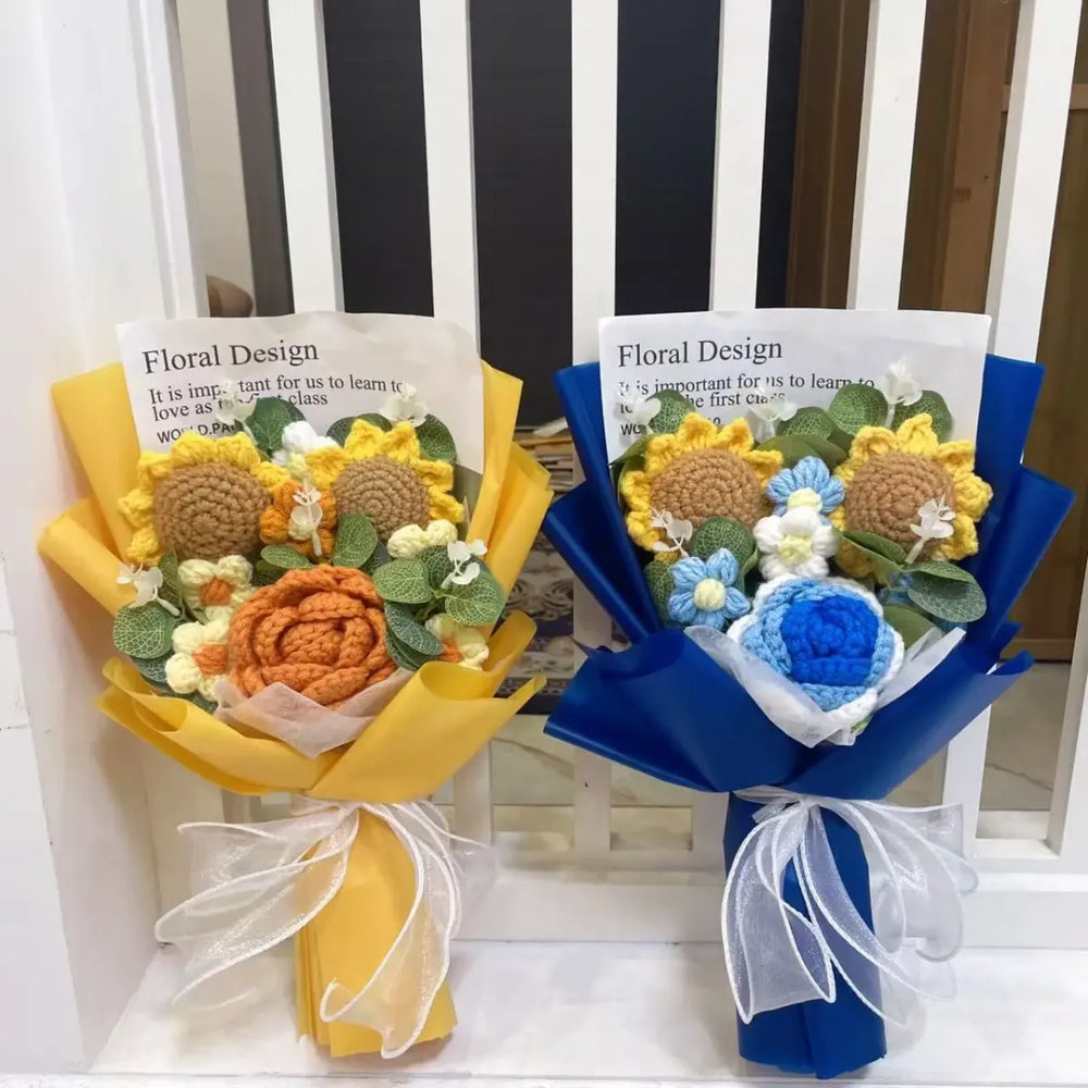 Kawaii Knitted Sunflower & Rose Bouquet – Crochet Gift for Birthday or Graduation - Plushies - Plushie - 1