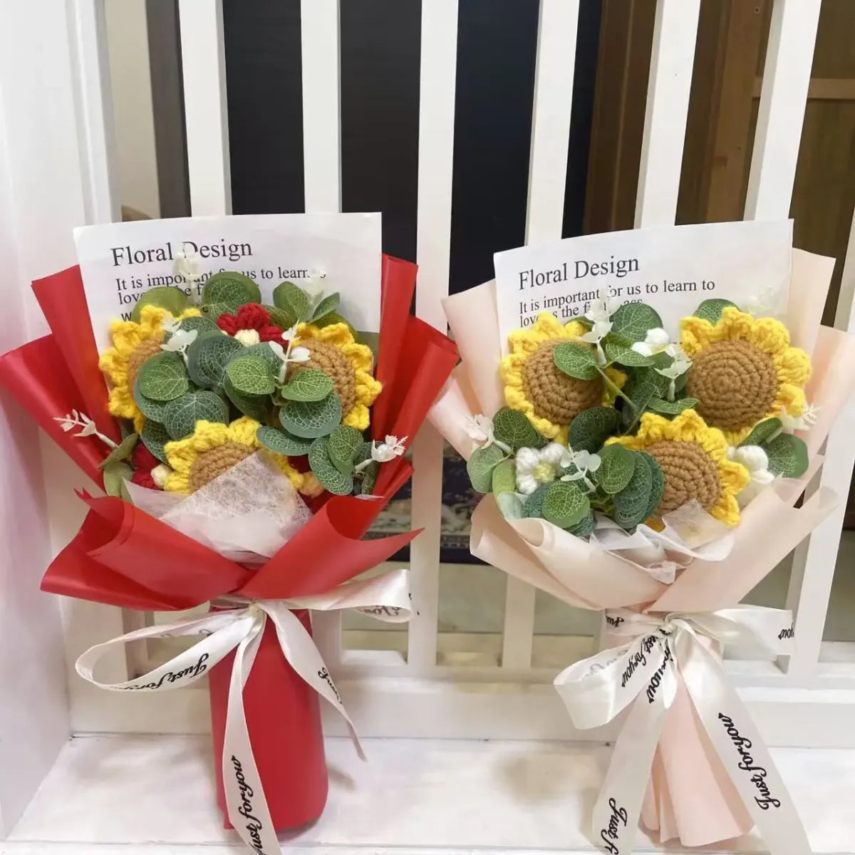 Kawaii Knitted Sunflower & Rose Bouquet – Crochet Gift for Birthday or Graduation - Plushies - Plushie - 4