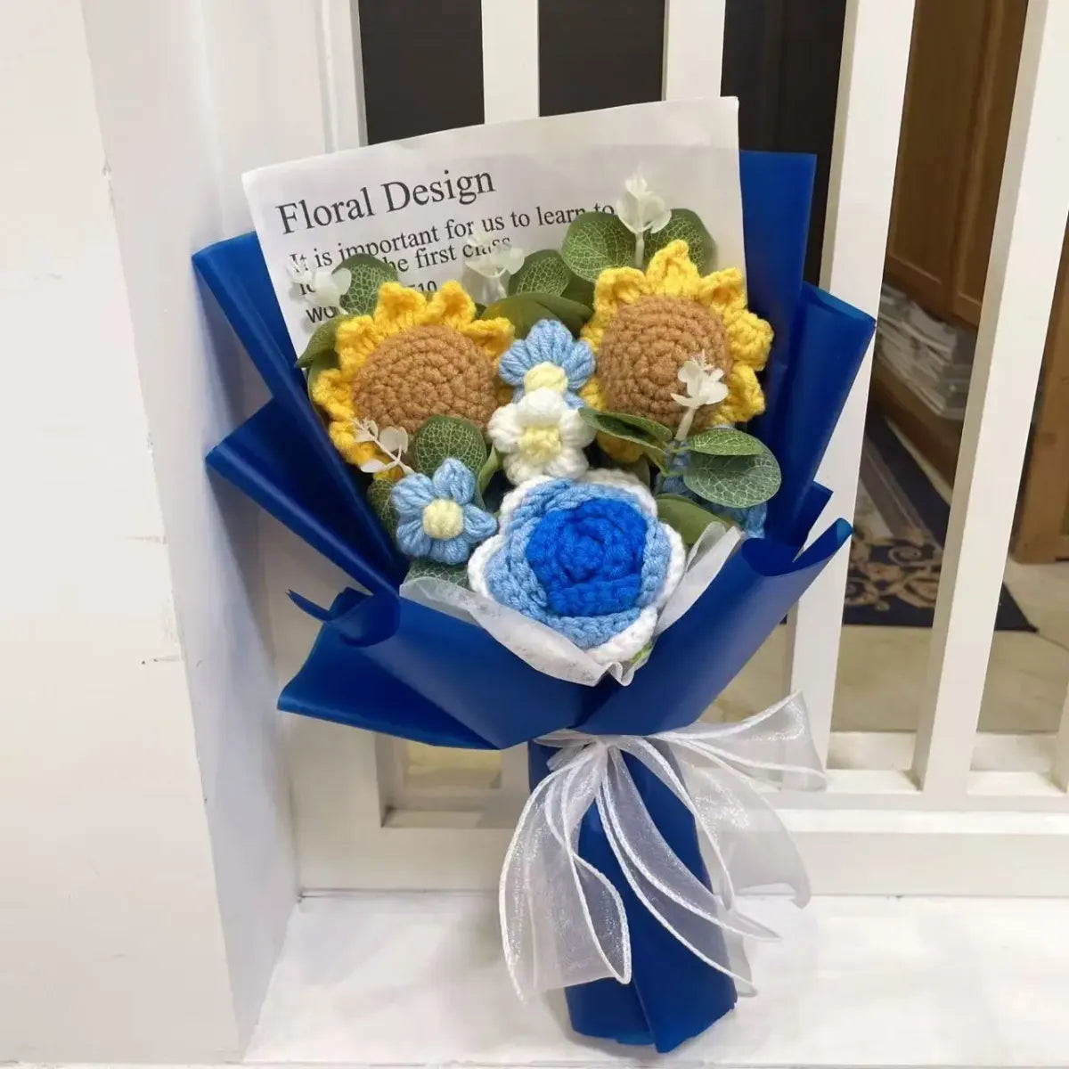 Kawaii Knitted Sunflower & Rose Bouquet – Crochet Gift for Birthday or Graduation - Plushies - Plushie - 6