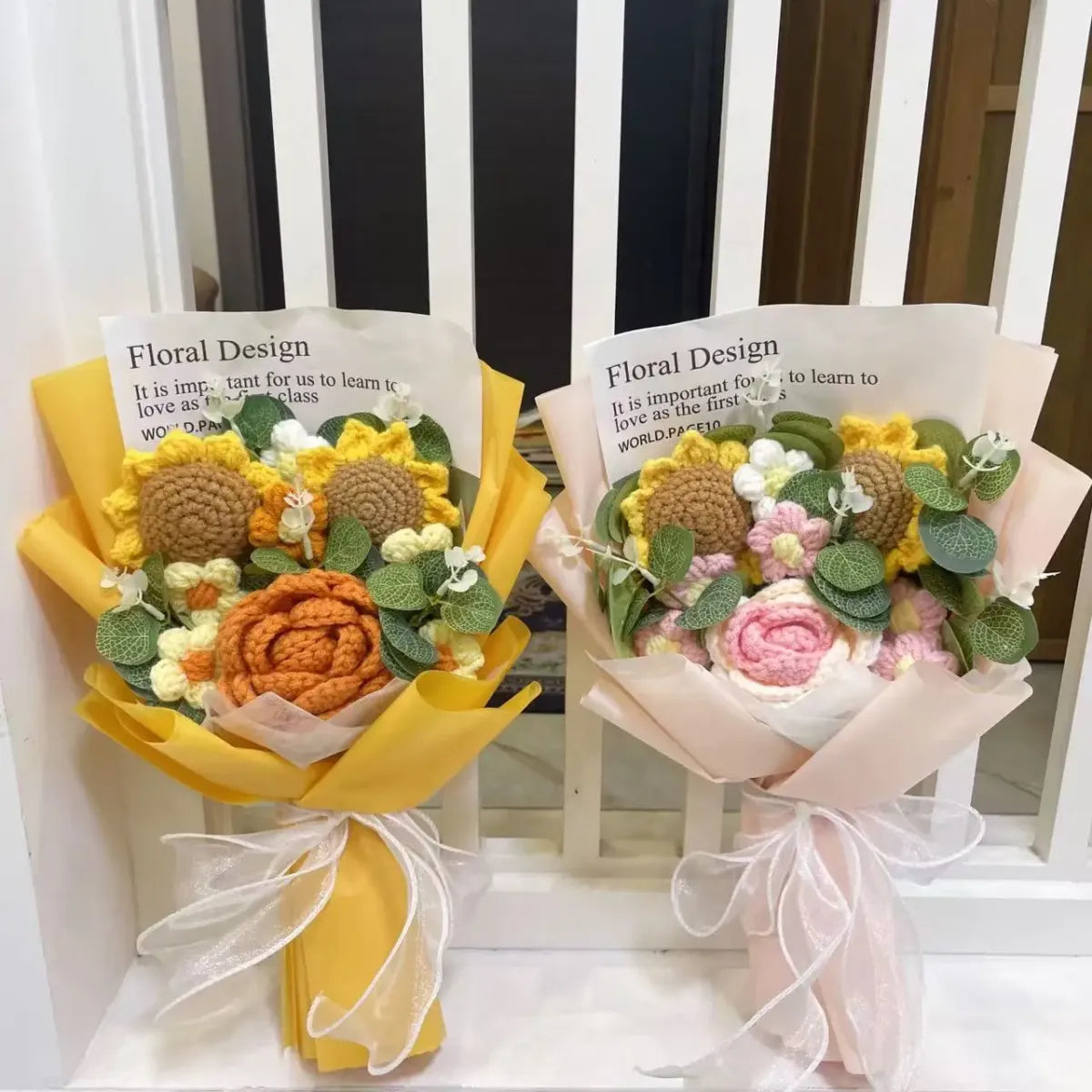 Kawaii Knitted Sunflower & Rose Bouquet – Crochet Gift for Birthday or Graduation - Plushies - Plushie - 2