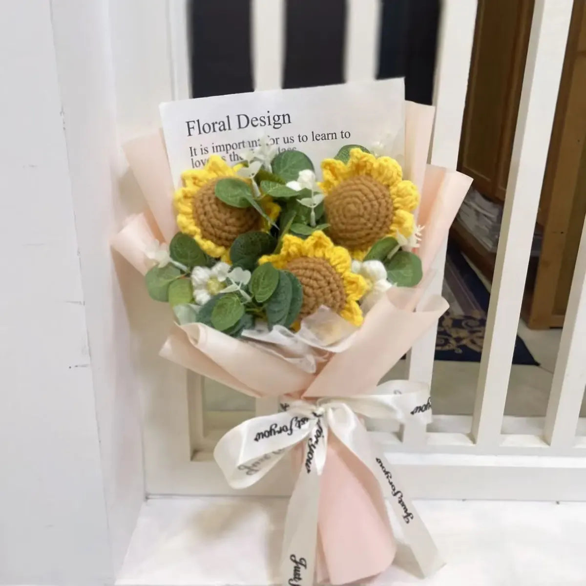 Kawaii Knitted Sunflower & Rose Bouquet – Crochet Gift for Birthday or Graduation - Plushies - Plushie - 9