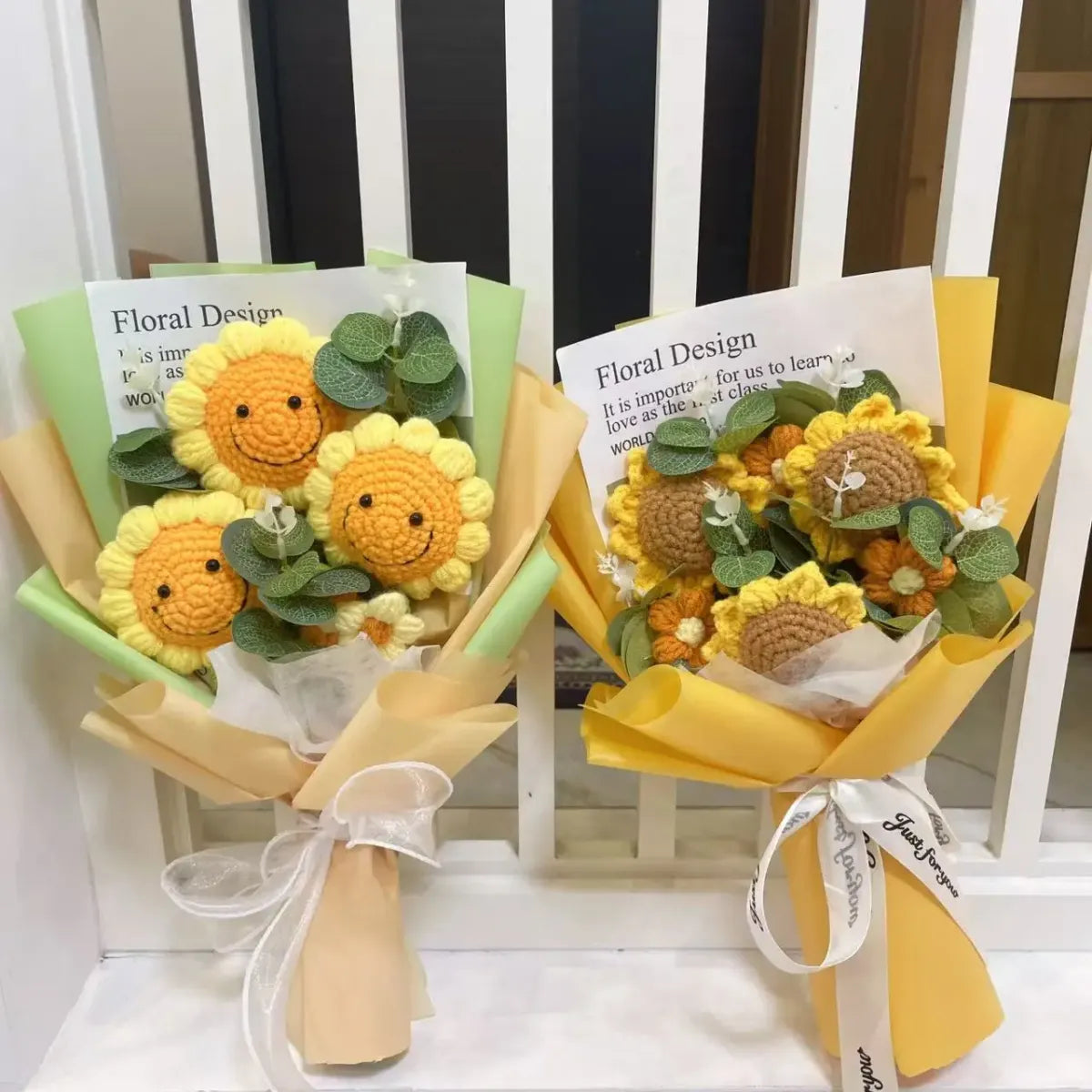 Kawaii Knitted Sunflower & Rose Bouquet – Crochet Gift for Birthday or Graduation - Plushies - Plushie - 3