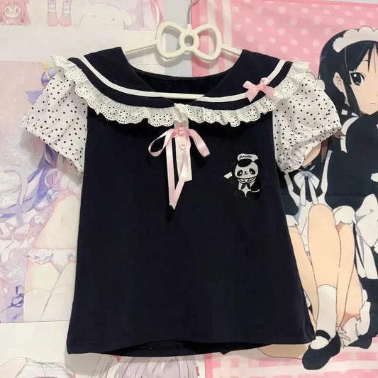 Kawaii Lace Patchwork T-Shirt - Black / S - T-Shirts - Shirts & Tops - 7 - 2024