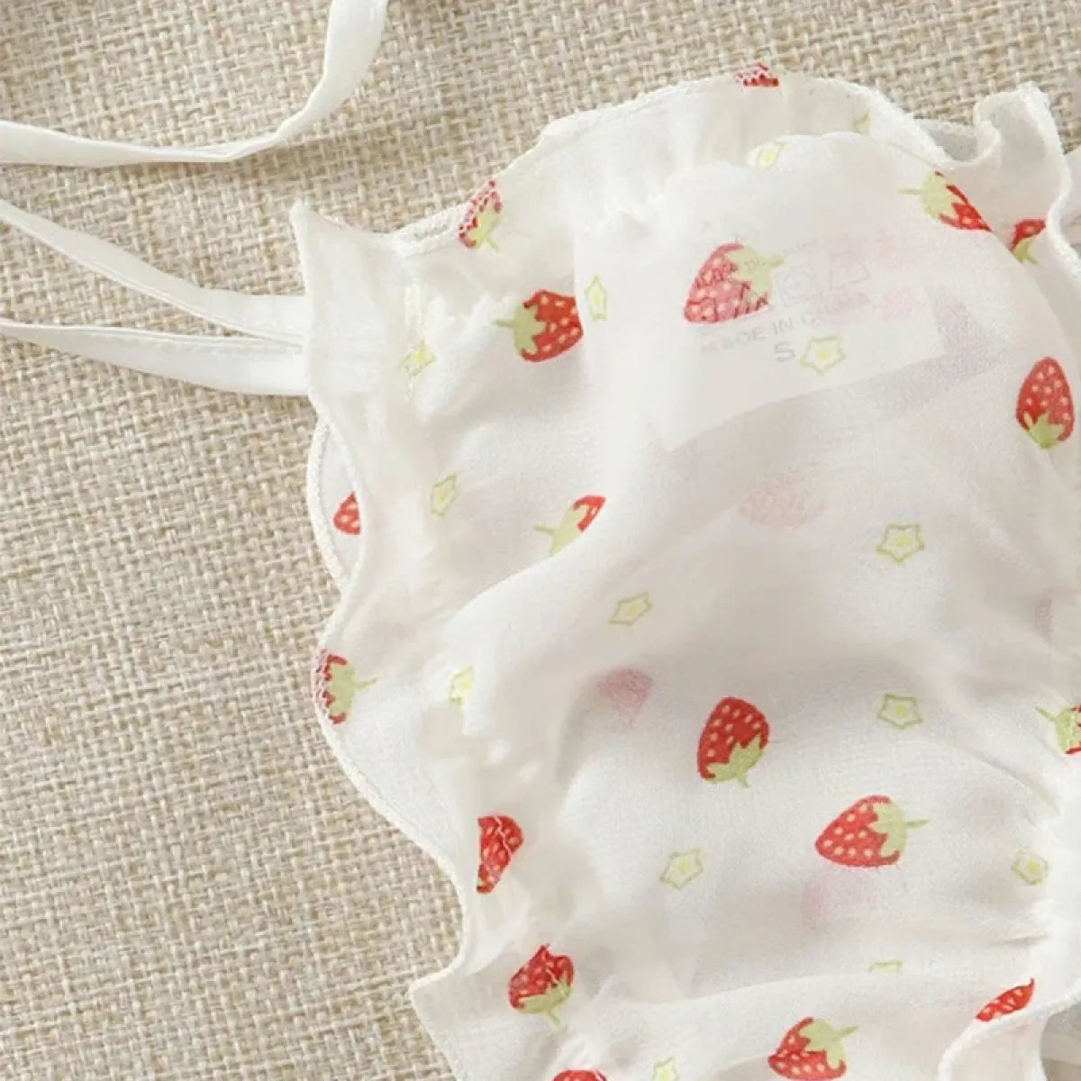 Off Shoulder Kawaii Lingerie Set - Cute Strawberry Print Bra with Ruffles - Women’s Clothing & Accessories - Lingerie