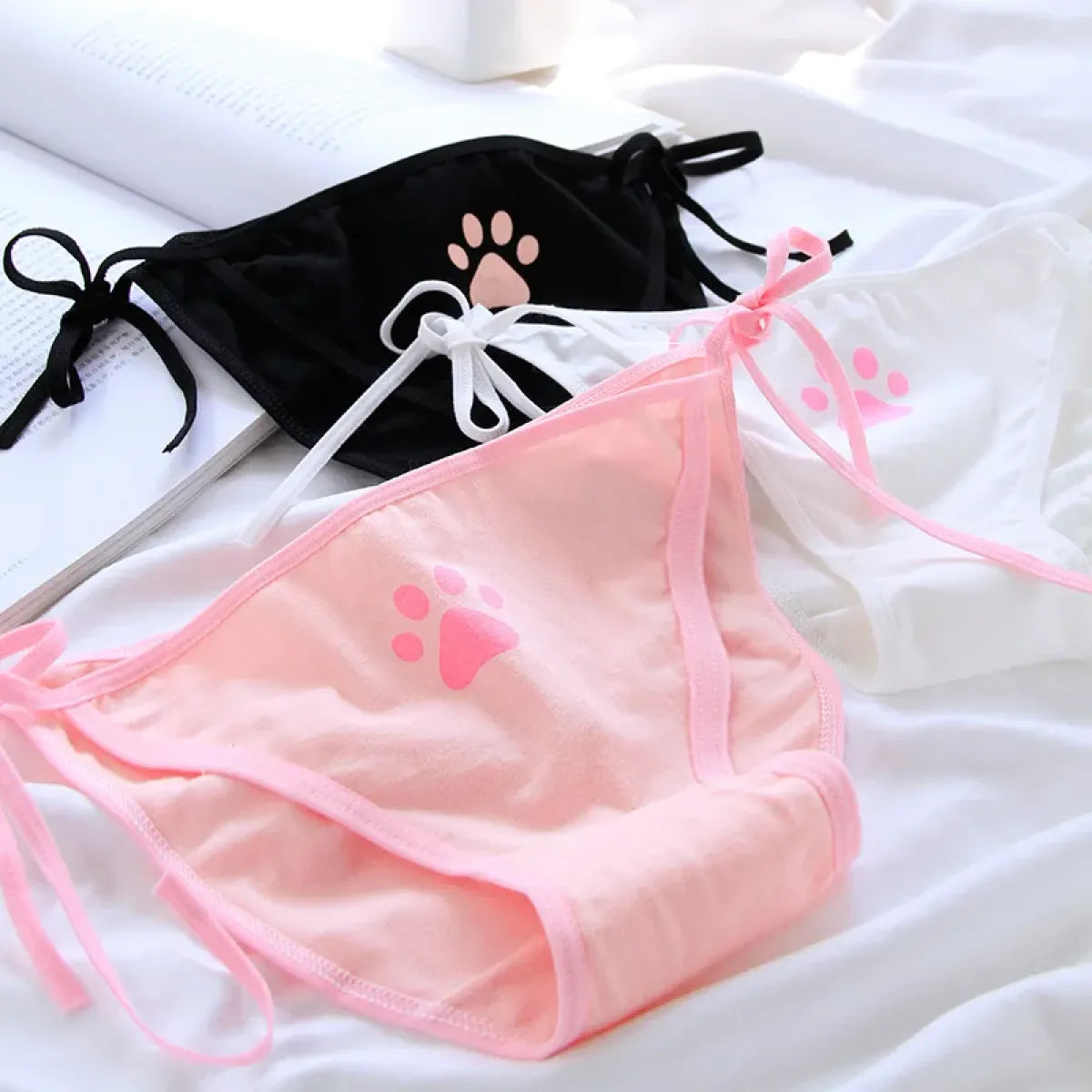 Cat Paw Tie-Side Cotton Panties – Kawaii Lolita Lingerie - Women’s Clothing & Accessories - Panties - 1