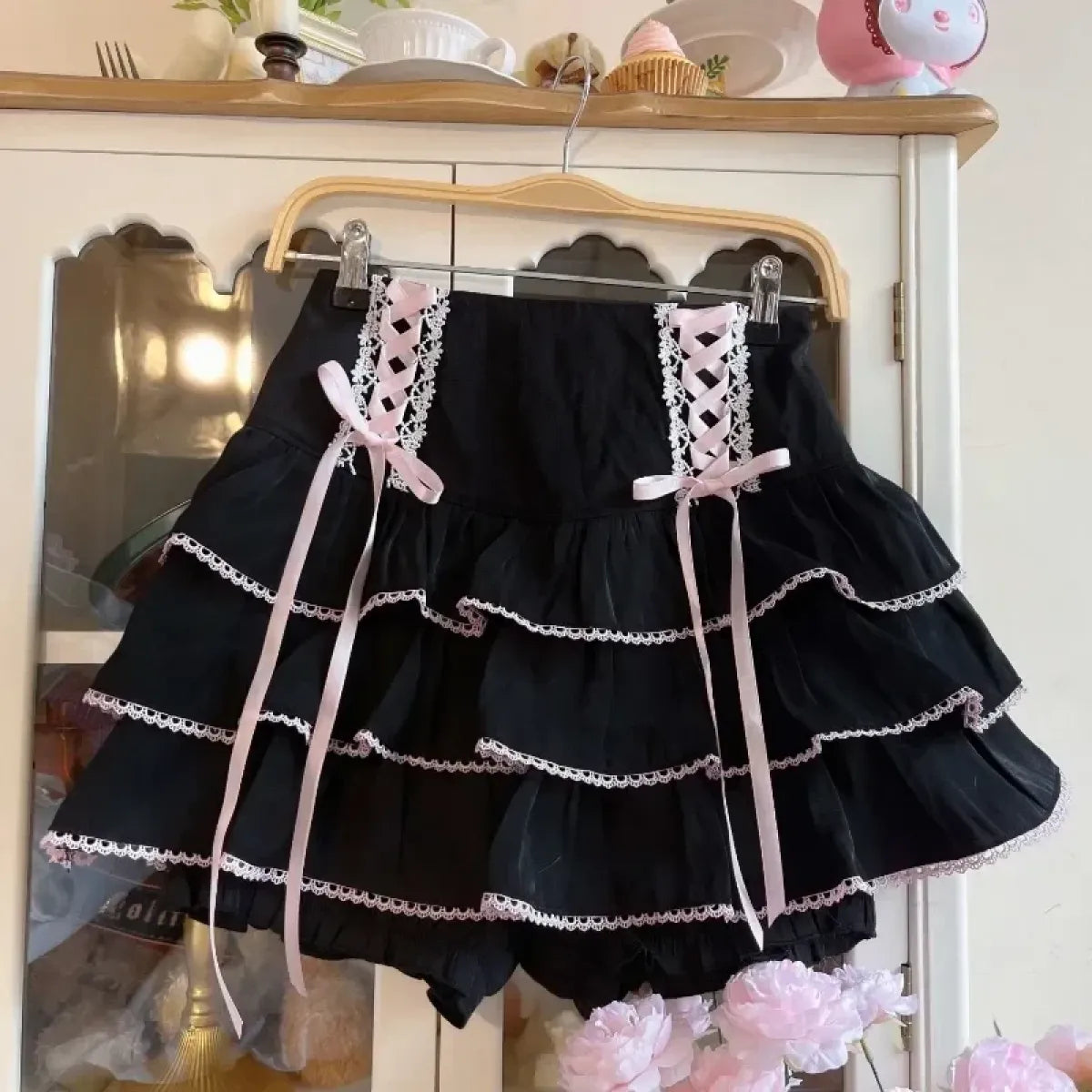 Kawaii Lolita High Waist Bandage Pleated Skirt - Bottoms - Pleated Skirt - 10